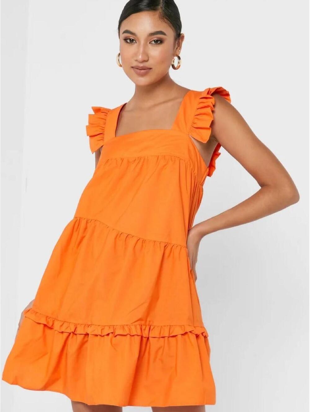 Topshop orange mini dress with ruffles in a UK 12 #minidress #ruffles